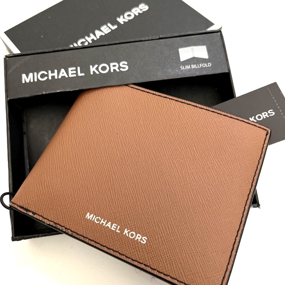 Michael Kors Slim Billfold Wallet 2pc Gift Set Tan & Chocolate Brown Boxed NWT - Picture 2 of 15